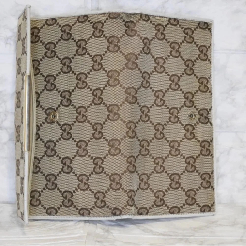 GUCCI Vintage Authentic Long Wallet Purse GG Canvas Leather White - Picture 5 of 9